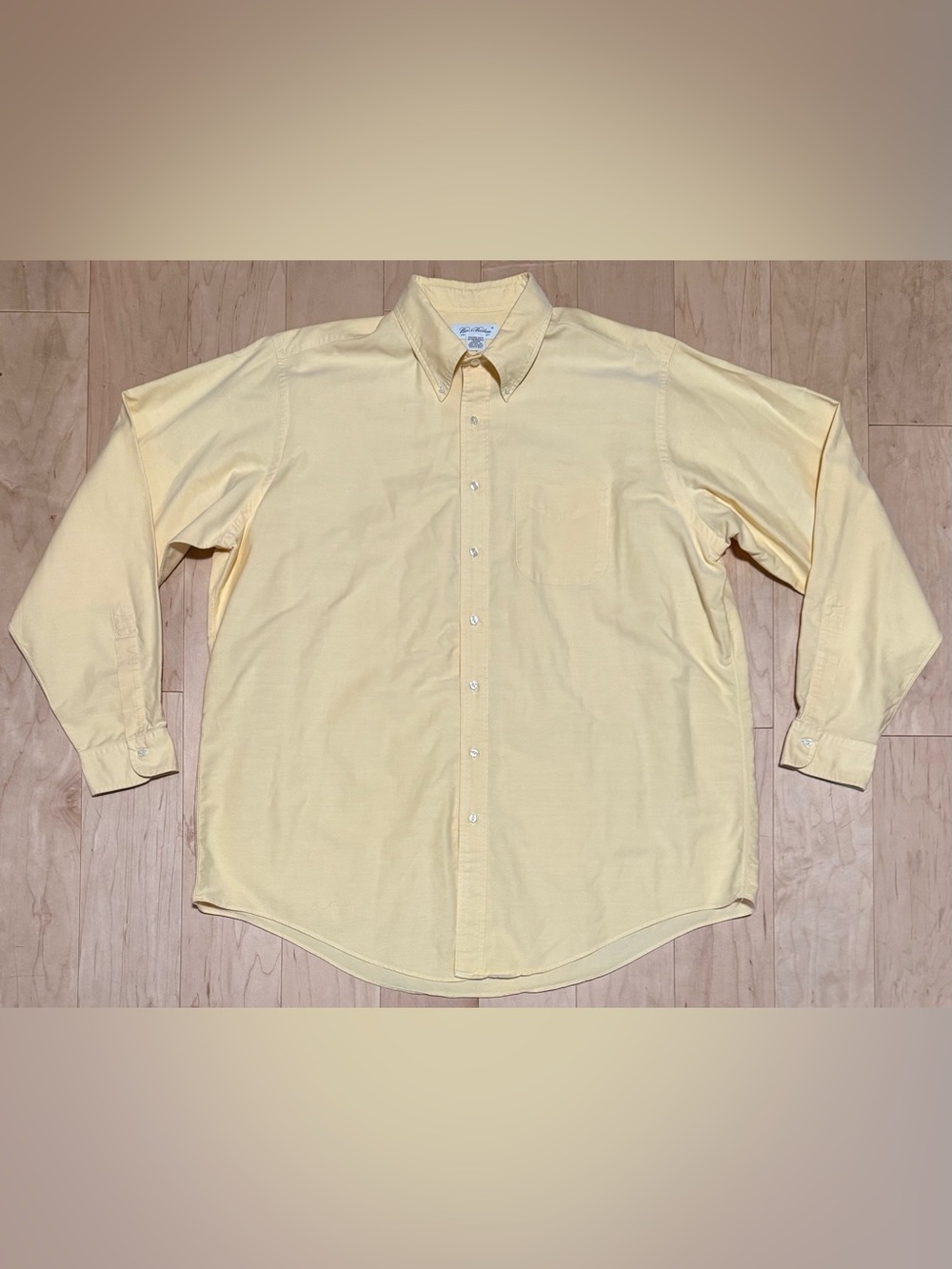 Brooks Brothers Oxford Button Down Dress Shirt Yellow Made in USA Men’s 18.5-38